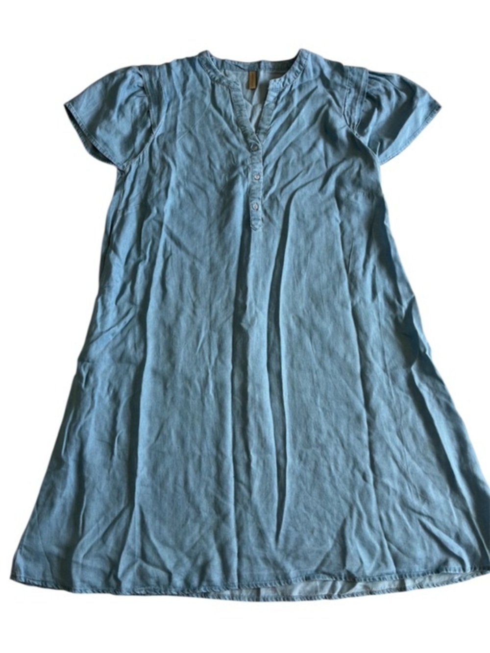 Light Blue Jean Short-Sleeve Henley Dress